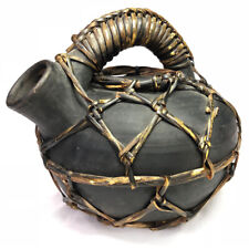 Primitive African Tribe Earthenware Weaved Clay Water Pitcher picture