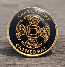 Historic Canterbury Cathedral In England Blue Lapel Pin w/ Gold Canterbury Cross picture