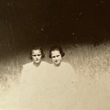 Antique Snapshot Photograph Little Girl’s Twins Field Abstract Super Spooky Odd picture