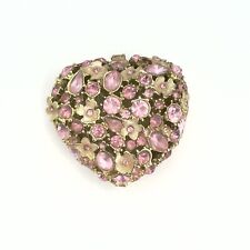 Trinket Box Heart Shaped Floral Pink Rhinestone Magnetic Closure Jewelry picture