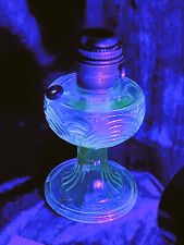 Antique Uranium Glass Kerosene Lamp Washington Drape W/ Aladdin Model C Burner picture