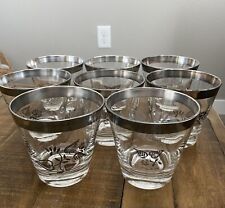 Vintage Georges Briard Silver Damask Old Fashioned Cocktail Bar Glass - Set Of 8 picture