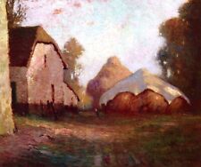 Oil painting Georges-Ames-Aldrich-Haystacks village landscape in the morning art picture
