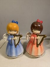 2 Musical Christmas Angels Hand Made Japan Silent Night  7 Inches Tall Vintage picture