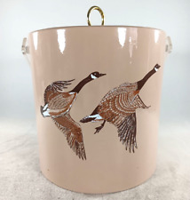 Vintage Libbey Canadian Geese Vinyl Beige Tan Ice Bucket w/ Clear Lucite Handle picture