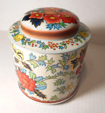 Vintage Metal Colorful Daher Tin Made in England Floral raised images picture