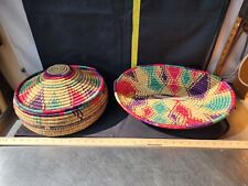 Vintage Southwestern Jute Coil Basket Set Used Lightly Fantastic Color Shape picture