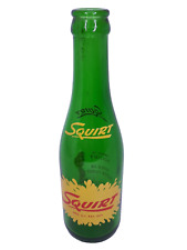 Vintage 7 oz. Green Glass Squirt Soda Pop Bottle Yellow Painted Logo picture