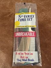 Vintage New 5 Piece Family Combo Pack Unbreakable Plastic Comb Set Multi-Color picture