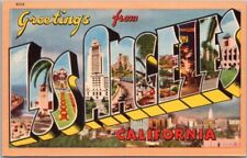 LOS ANGELES, California Large Letter Postcard Skyline View Longshaw Linen c1940s picture
