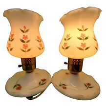 Pair of Vintage 1950's MILK GLASS HURRICANE LAMPS Hand Painted picture