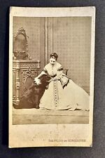 Affectionate Pose CDV Victorian Woman & Her Black Newfoundland Dog 1860s Photo picture