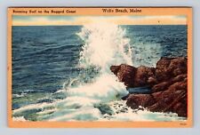 Wells Beach ME-Maine, Booming Surf On Rugged Coast, Vintage c1952 Postcard picture