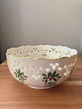 Christmas LENOX Winter Holiday Holly design Bowl, open lace, gold rimmed, 6” picture