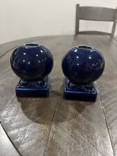 Vintage Fiesta Ware Candle Stick Holder Pair Cobalt Blue Ball/Bulb Art Deco picture