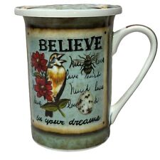 Kent Pottery Believe in your Dreams Porcelain Tea Cup Mug & Lid Coaster Bird picture