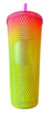 New Starbucks 2022 Mango Sunset Bling Studded Tumbler 24oz Pink Yellow Cold Cup picture