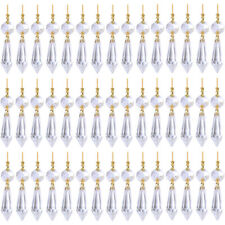 Replacement 40PC Clear Crystal Chandelier Lamp Icicle Prisms Gold Hanging U-Drop picture