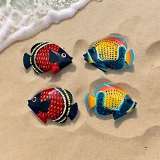 Vintage Hand Painted & Carved Wooden Tropical Shelf Sitter Fish (Set of 4) picture