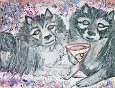 Keeshond Collectible 11x14 Art Print Drinking Martinis by Artist KSams picture