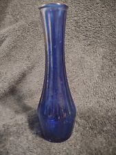 Vintage Indiana Glass, Cobalt Blue, Ribbed Glass Vase, 9'' Tall picture