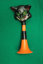 Vintage Fun World Halloween Black Rubber Cat Plastic Horn 1950s Noise Maker picture