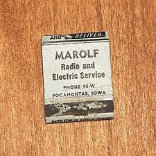 Marolf Radio And Electric Service Pocahontas IA Vintage Matchbook Cover picture