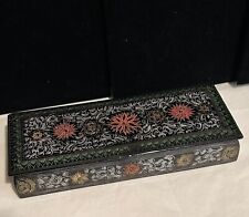 Beautiful Vintage LOTUS Painted Lacquer Asian Trinket Jewelry Box picture