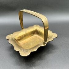 Vintage Mottahedeh Solid Brass Footed Basket Tray 5”x4”x4” INDIA w/label picture