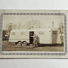Vintage Snapshot Photograph Woman Car Traveling Camper Trailer Queen Of The Park picture