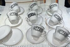 Vintage Franciscan White Stoneware Bird N' Hand 8 Sets 8 Cups/10 Saucers 18 PCs picture