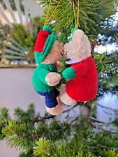 Vtg 1987 Hallmark Kissing Bear Plush Ornaments Set of 2 Christmas Decorations picture