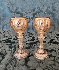 MOSER Rare Unique 1870's Wine Glasses  Gold and Platinum Gilded Beautiful Pair picture