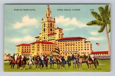 Coral Gable FL-Florida, Horses at Miami Biltmore Hotel, Vintage c1943 Postcard picture