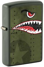 Zippo Fighter Plane Nose Art, Shark Teeth Lighter, Green Matte NEW IN BOX picture