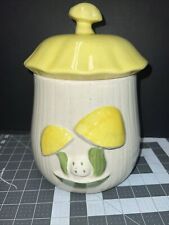 Vintage Retro 70s Mushroom Canister Yellow, Green Psychadelic Cookie Jar picture