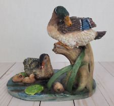 Vintage Mallard Duck Family In Pond Resin Figurine 7.5