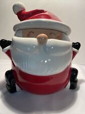 New Santa Christmas Cookie Jar Whimsical Cupboard 10”x10” Gift Tag Attached picture