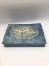 Vintage Large Incolay Stone Birds of Paradise Divided Jewelry Box Blue & White picture