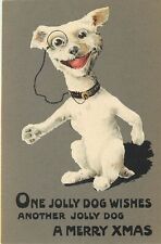 BB London Christmas Postcard E 109 Jolly Dog w/ Monocle, Die Cut Pasted On picture