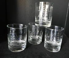 Engraved CLIPPER SHIP Set of 4 Double Old Fashion Glasses picture