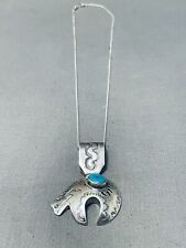 FANTASTIC NAVAJO BLUE GEM TURQUOISE STERLING SILVER BEAR NECKLACE picture