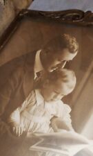 Antique English Framed Photograph-Edwardian Era-Sepia-Father & Child-Charming picture