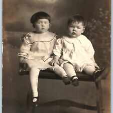 ID'd c1910s Baby Boy Girl Fat Siblings Real Photo Portrait Bad Haircut Miller B1 picture