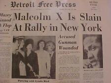 VINTAGE NEWSPAPER HEADLINES MALCOLM X  SHOT MURDERED KILLED NEW YORK DEATH  1965 picture