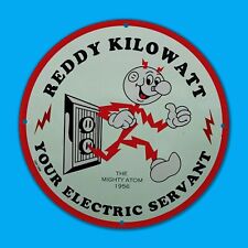 VINTAGE 1956 KILOWATT RED BOY GAS STATION SERVICE MAN CAVE OIL PORCELAIN SIGN picture