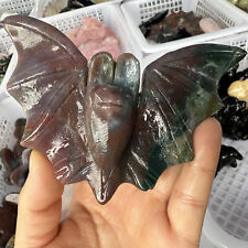 1pc Natural Ocean Jasper Quartz Carved Bat Skull Crystal Healing Decor Gift picture