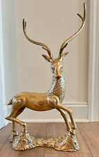 Vintage Hollywood Regency MCM Cast Polished Brass Standing Deer Sculpture picture