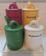 POTTERY BARN BBQ Condiment Set Spoons & Tray - Mayonnaise Mustard Ketchup Relish picture
