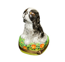 Limoges Petit Main Rochard France King Charles Spaniel Dog Hinged Porcelain Box picture